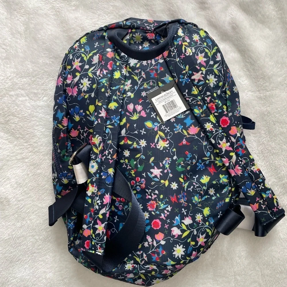 NWT Cynthia Rowley Wildflowers Navy Floral Backpack 15.5 inch x 13 inch
